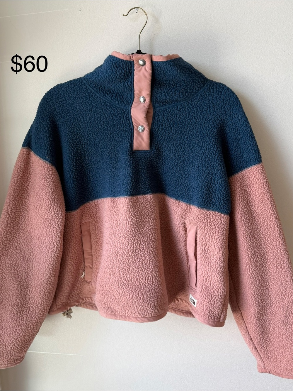 North Fave Colorblock Sherpa Pullover - Navy and Dusty Pink